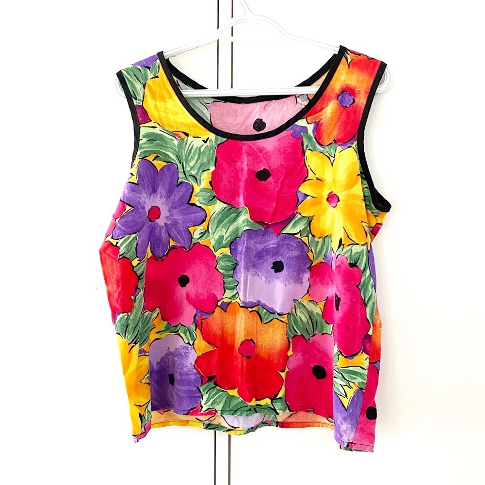 Vintage 80s Cotton Floral Tank-top